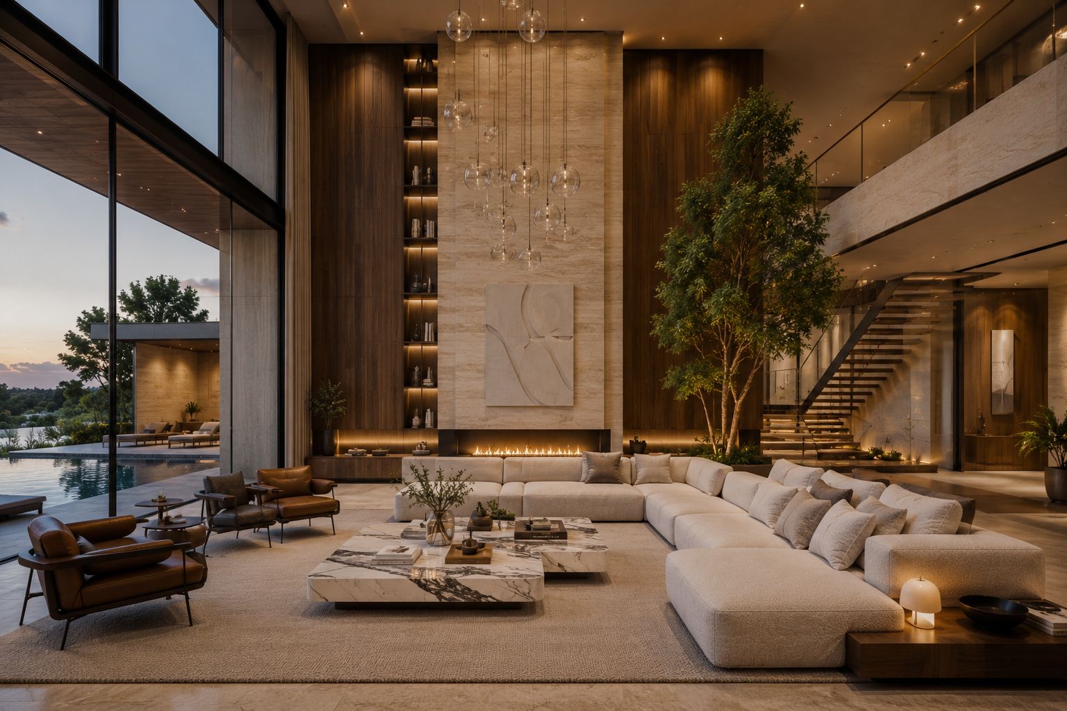 3D render of a villa living room